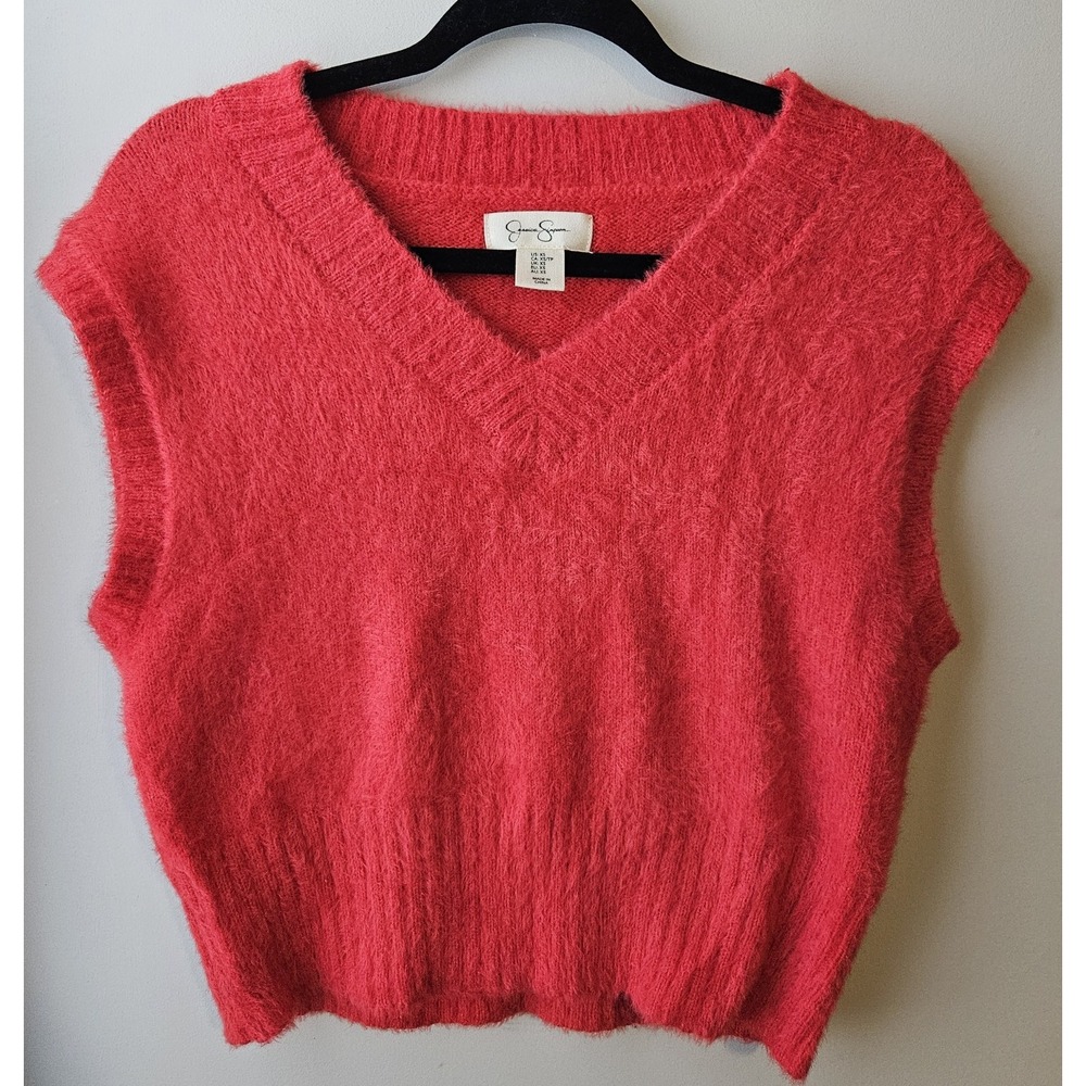 Jessica Simpson Mellon  Soft‎ Cozy Fuzzy Cropped Sweater Vest XS V Neck Y2k